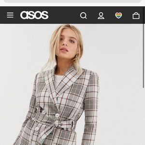 ASOS suit coat with belt plaid size 0 NWT